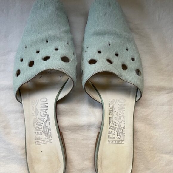 Ferragamo Mules size 8 with baby blue Pony Hair - Picture 1 of 5